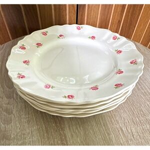 J&G Meakin England SOL 394413 White Floral Pink Rose Round Plate 10" Set of Six